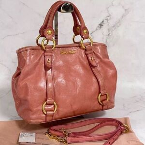 MIU MIU Shoulder Bag Crossbody 2Way Hand Bag X-Body Leather Tote Pink Authentic